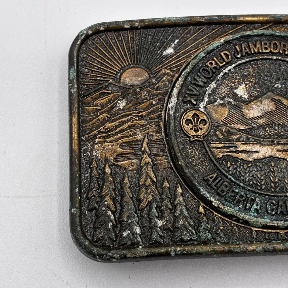 Vintage XV World Jamboree Mondial 1983 Alberta Canada Scout Belt Buckle Souvenir
